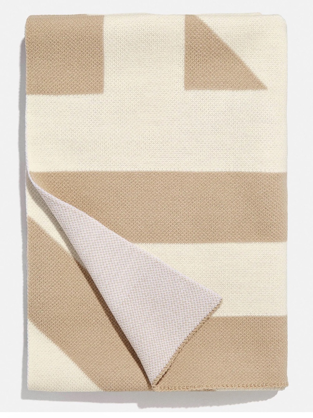 NWOT BaubleBar Striped Beige and Cream Criss Cross Custom “B” Knit Throw Blanket